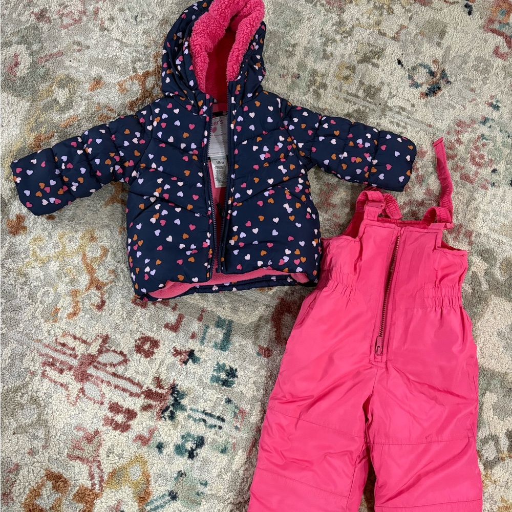 Carter's Navy Heart Jacket and Pink Snow Pants Set